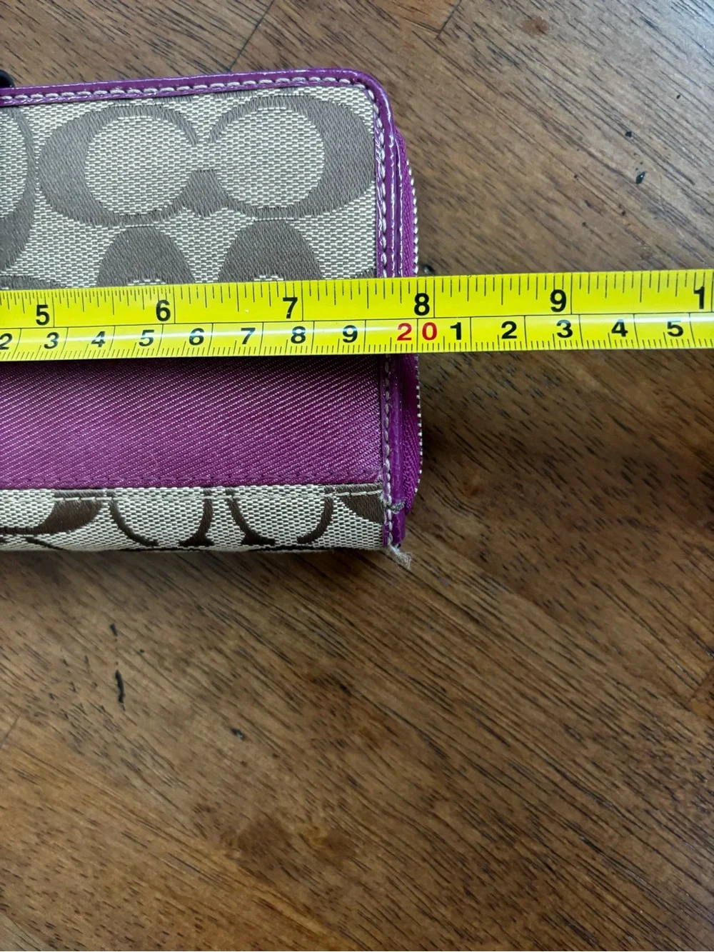Coach Signature Canvas Purple Stripe Accordion Zip Around Wallet